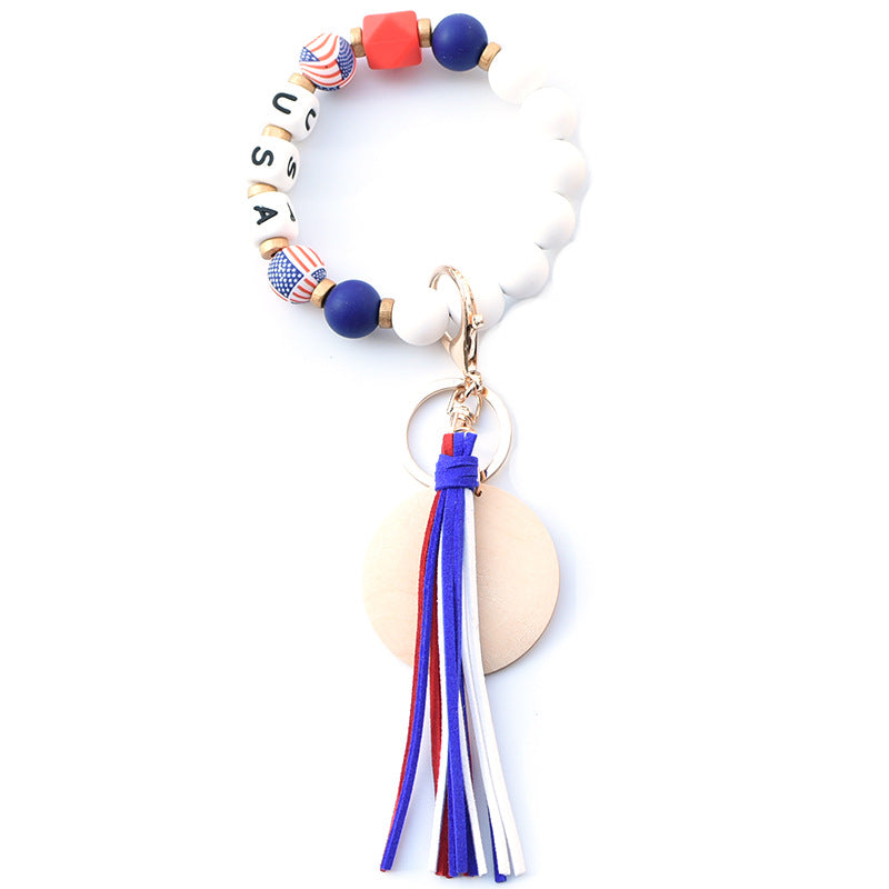 Wholesale Independence Day Silicone Beaded Wrist Keychain